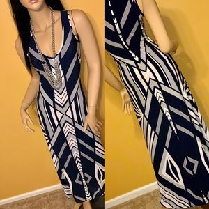Cache long navy and white maxi dress